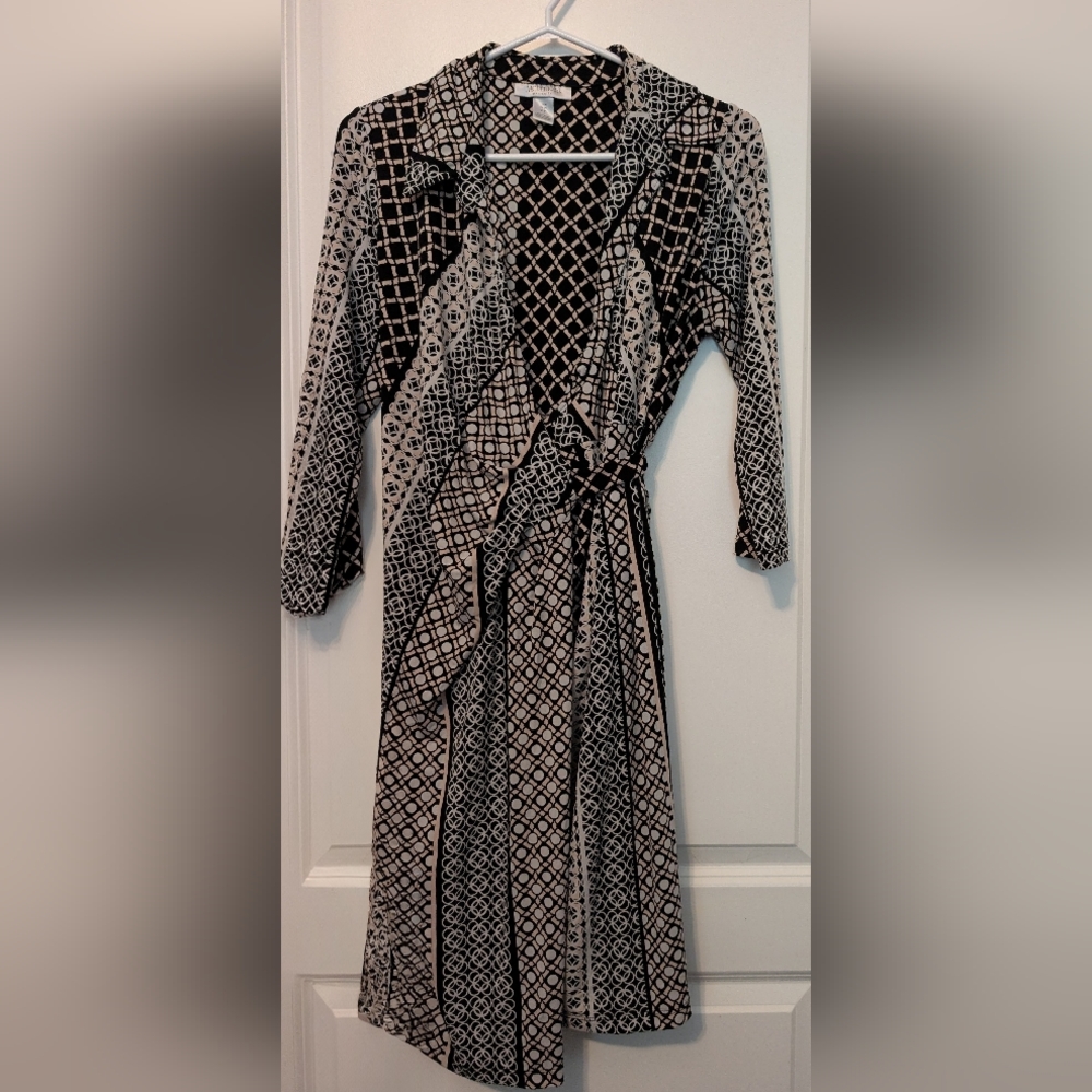Motherhood Maternity Wrap Dress – Pink Black Cream Patterned, Size M